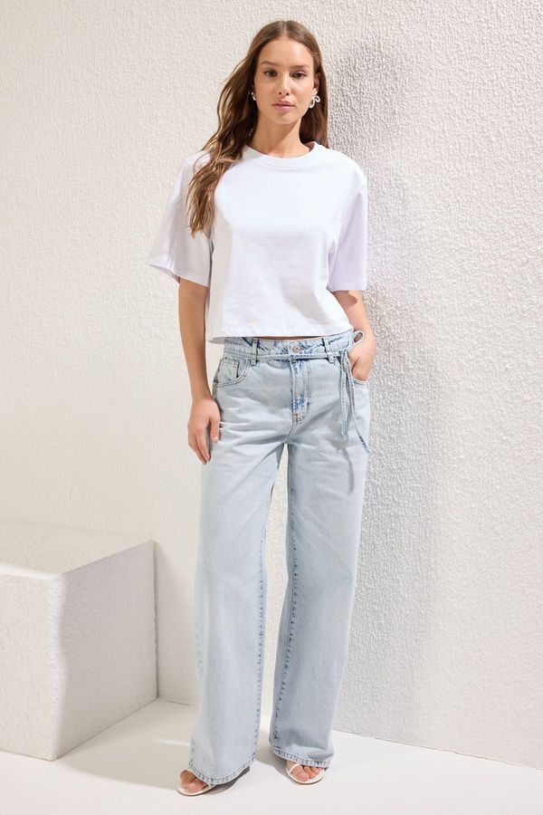 Trendyol Trendyol Blue Tie Detail Low Waist Wide Leg Jeans