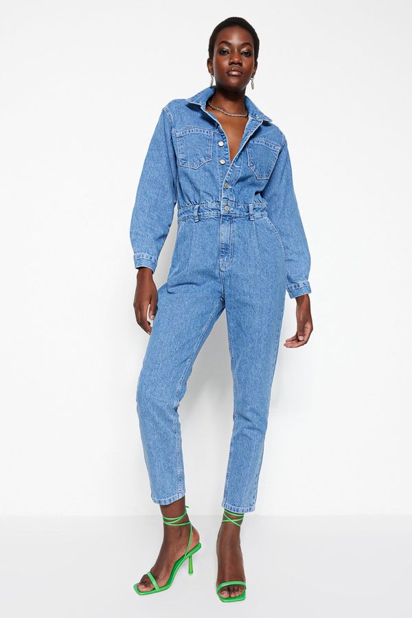 Trendyol Trendyol Blue Waist Detailed Denim Overalls