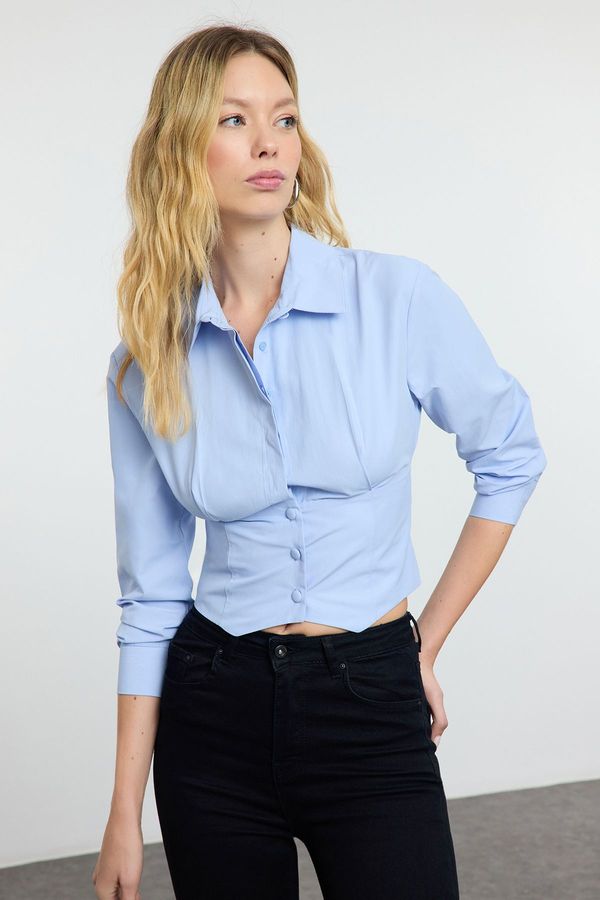 Trendyol Trendyol Blue Waist Fitted Pattern Shirt