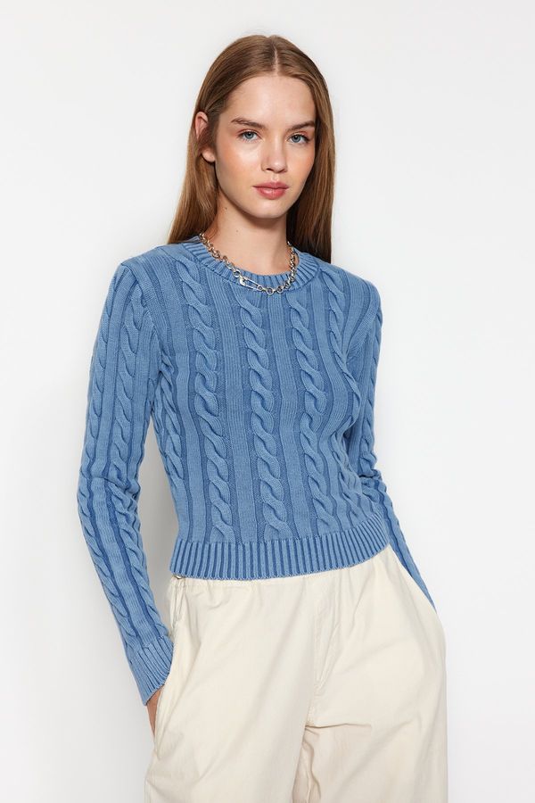 Trendyol Trendyol Blue Wash Effect Hair Braided Knitwear Sweater