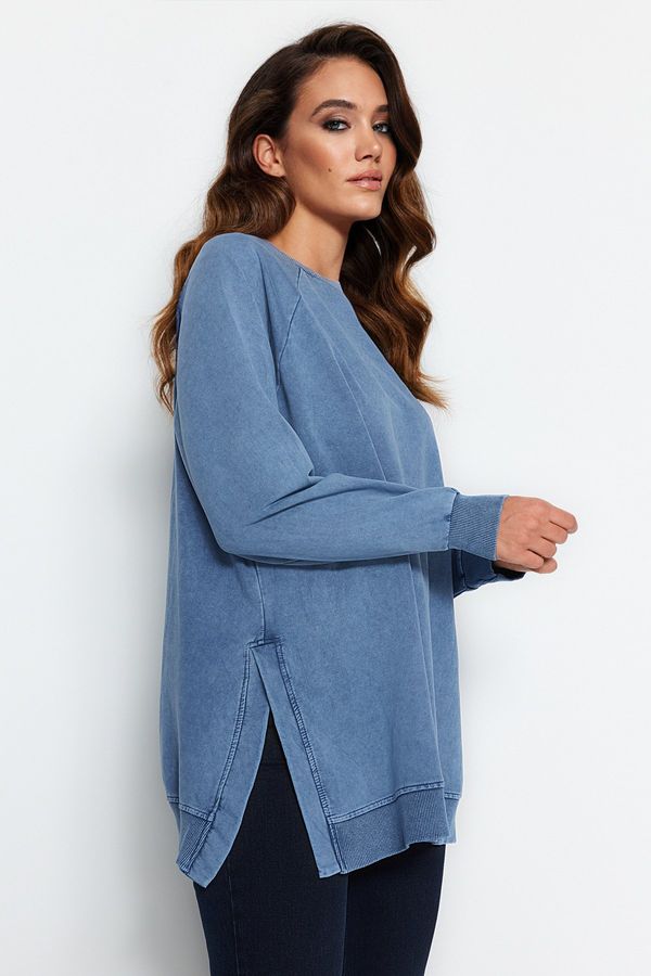 Trendyol Trendyol Blue Washed Oversize Knitted Sweatshirt