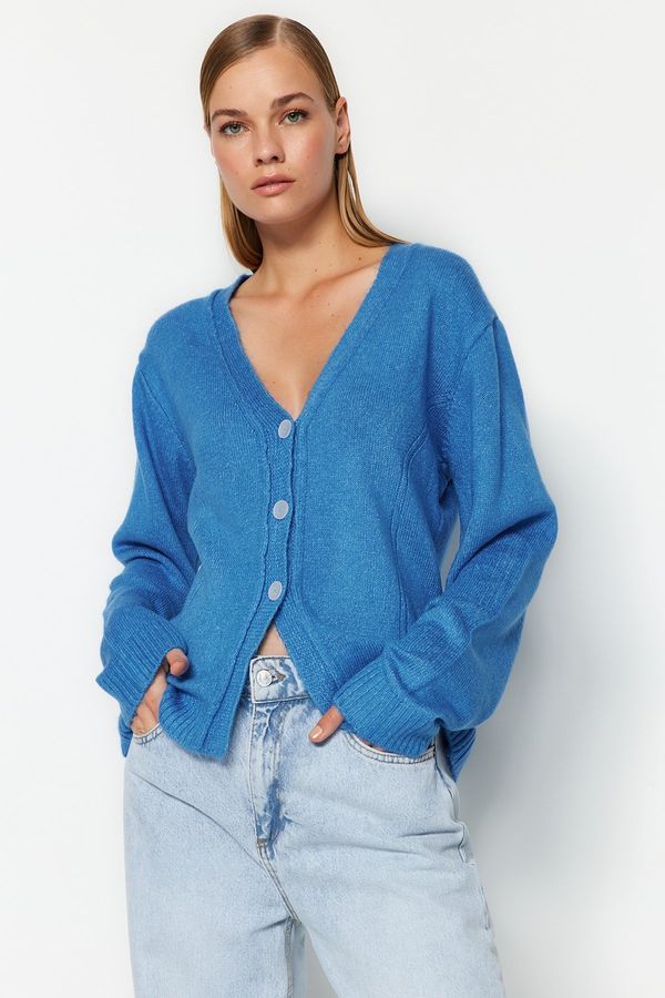 Trendyol Trendyol Blue Wide Fit Soft Textured Knitwear Cardigan