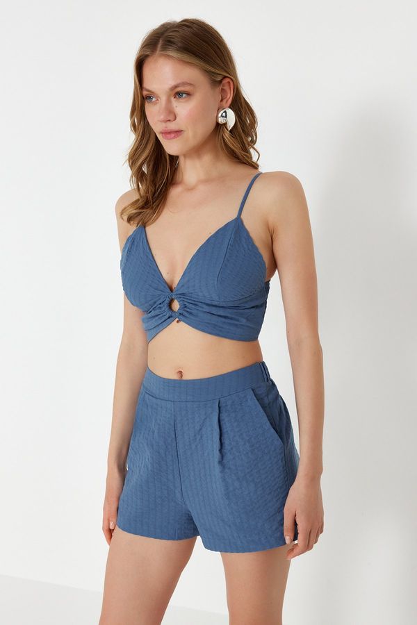 Trendyol Trendyol Blue Woven Accessory Blouse Shorts Set