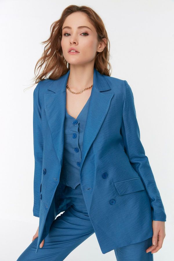 Trendyol Trendyol Blue Woven Buttoned Blazer Jacket
