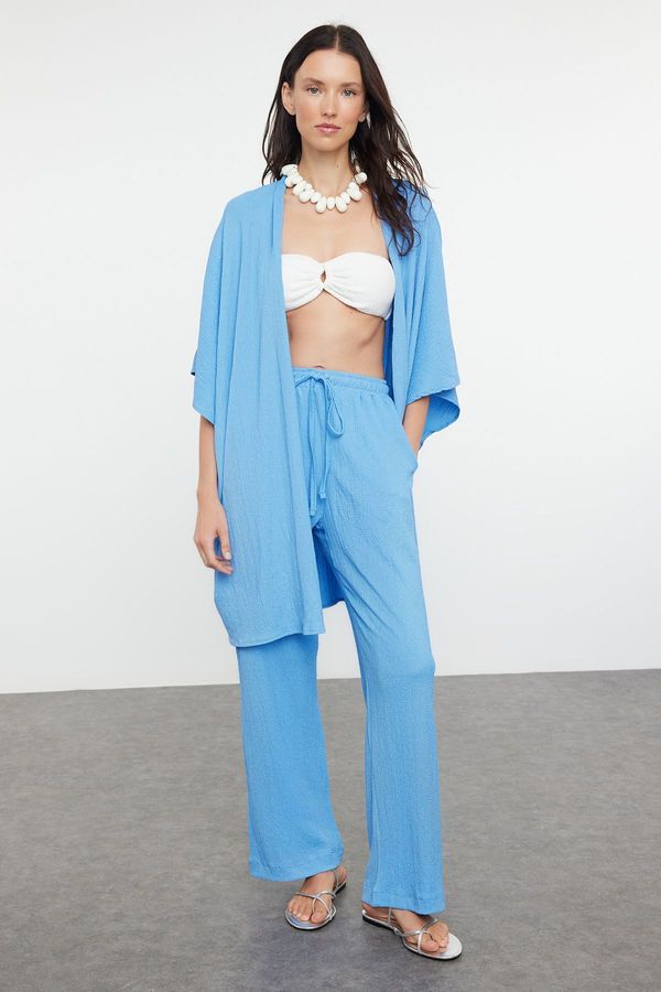 Trendyol Trendyol Blue Woven Crepe Kimono Trouser Set