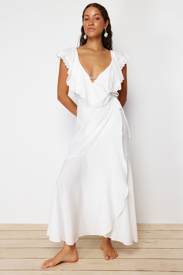 Trendyol Trendyol Bridal Ecru Maxi Woven Tied Beach Dress