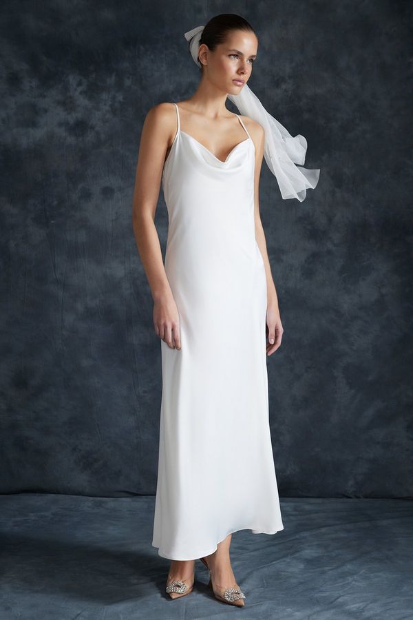 Trendyol Trendyol Bridal White Accessory Satin Wedding/Nikah Elegant Evening Dress