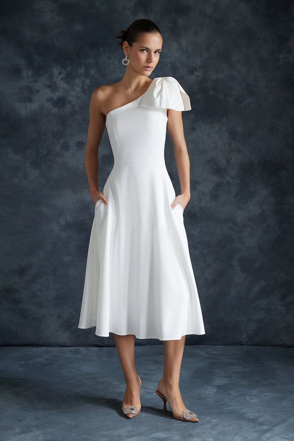 Trendyol Trendyol Bridal White Bow Detailed Wedding/Wedding Elegant Evening Dress