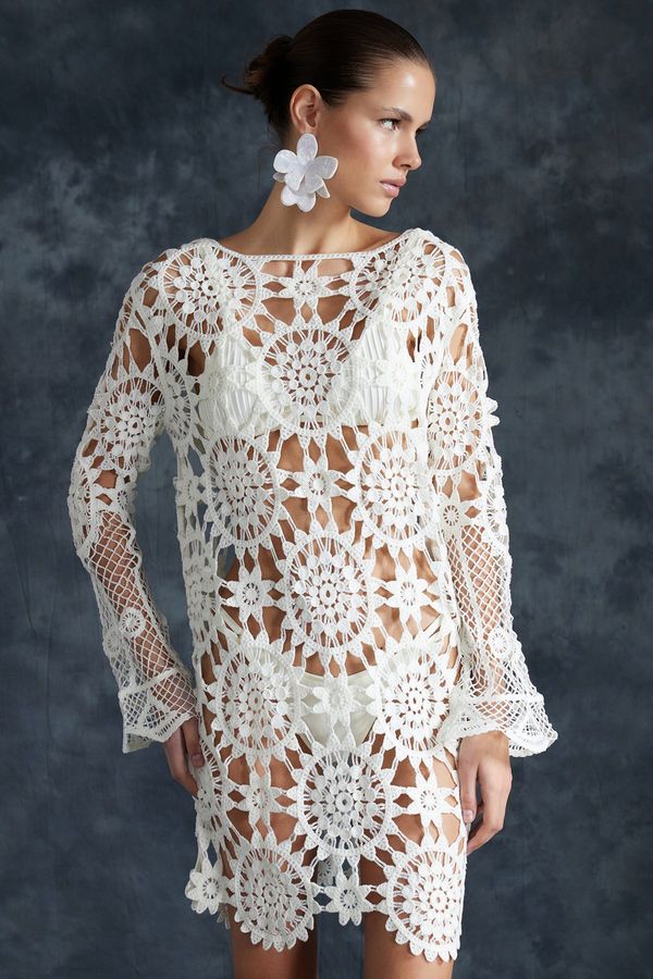 Trendyol Trendyol Bridal White Mini Knitted Knitwear look Beach Dress