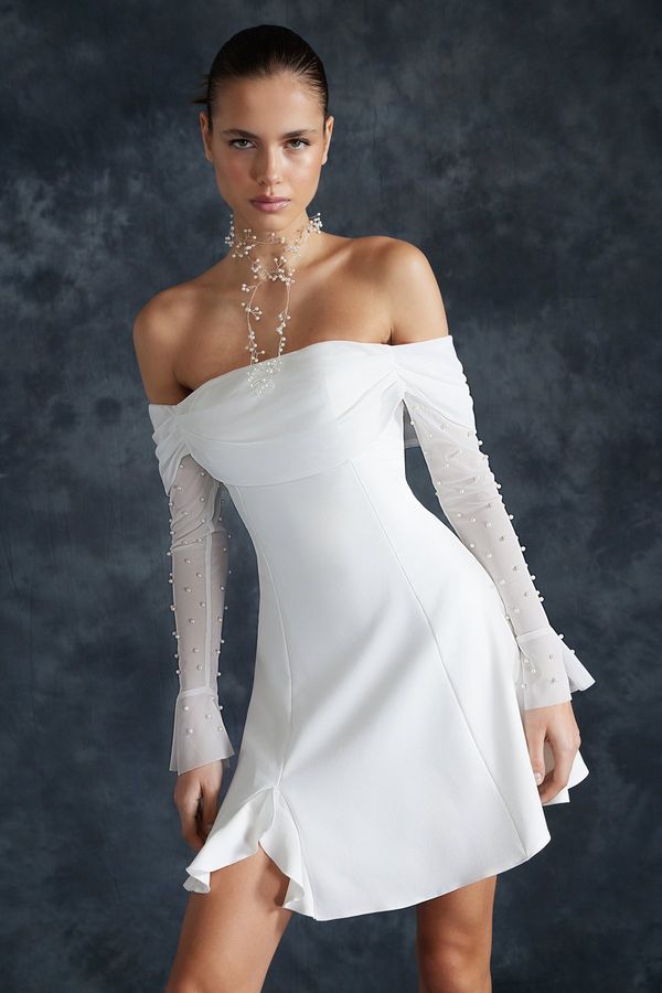 Trendyol Trendyol Bridal White Waist Opening/Skater Lining Wedding/Nikah Elegant Evening Dress