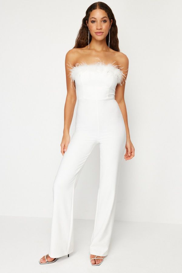 Trendyol Trendyol Bridal White Wide Leg Knitted Woven Jumpsuit