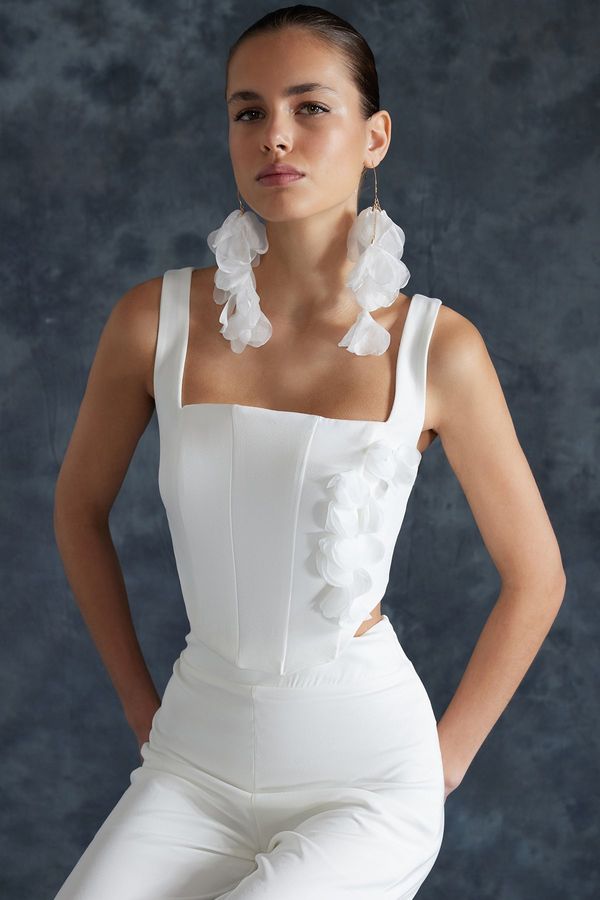 Trendyol Trendyol Bridal White Woven Corset Detailed Floral Accessory Bustier