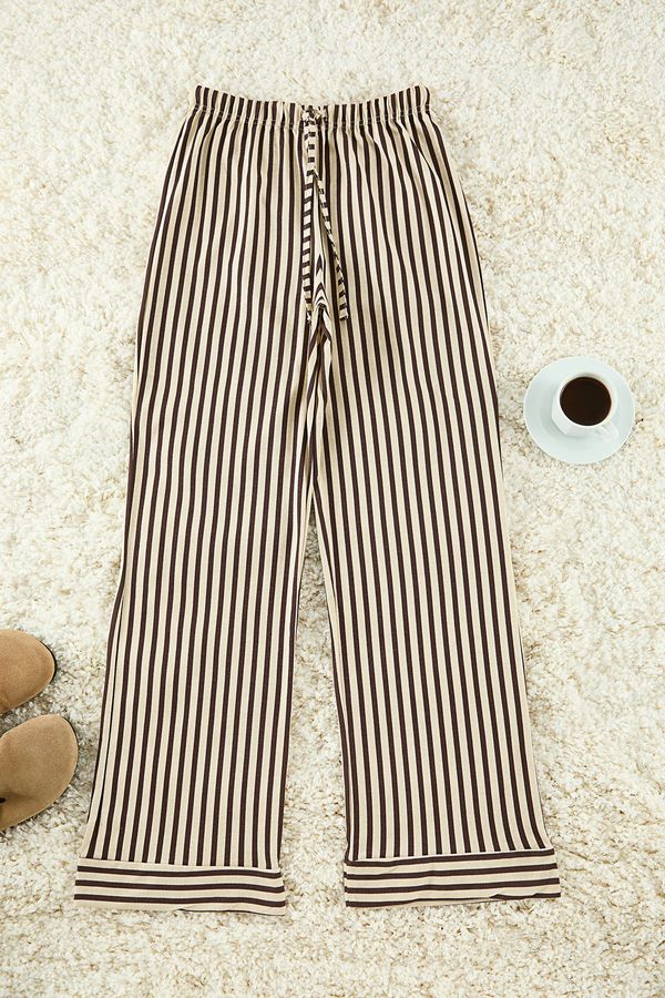 Trendyol Trendyol Brown 100% Cotton Striped Knitted Pajama Bottoms