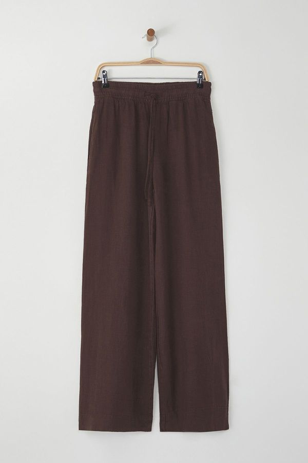 Trendyol Trendyol Brown 100% Linen Elastic Waist High Waist Extra Trousers