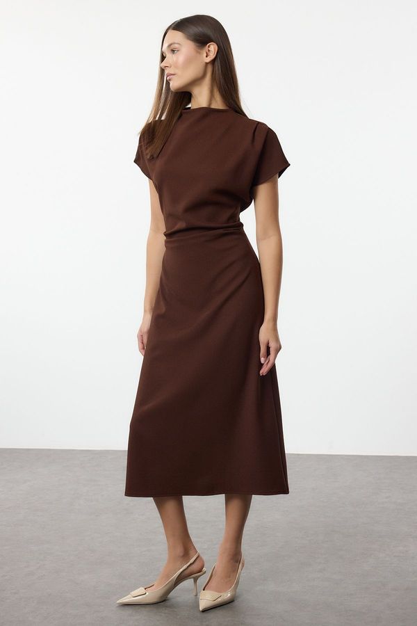 Trendyol Trendyol Brown A-Line Cowl Neck Midi Crepe Woven Dress