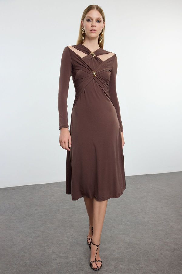 Trendyol Trendyol Brown Accessory Detailed Knitted Elegant Evening Dress