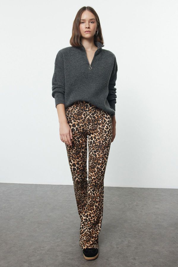 Trendyol Trendyol Brown Animal Patterned Flare/Wide Leg High Waist Trousers