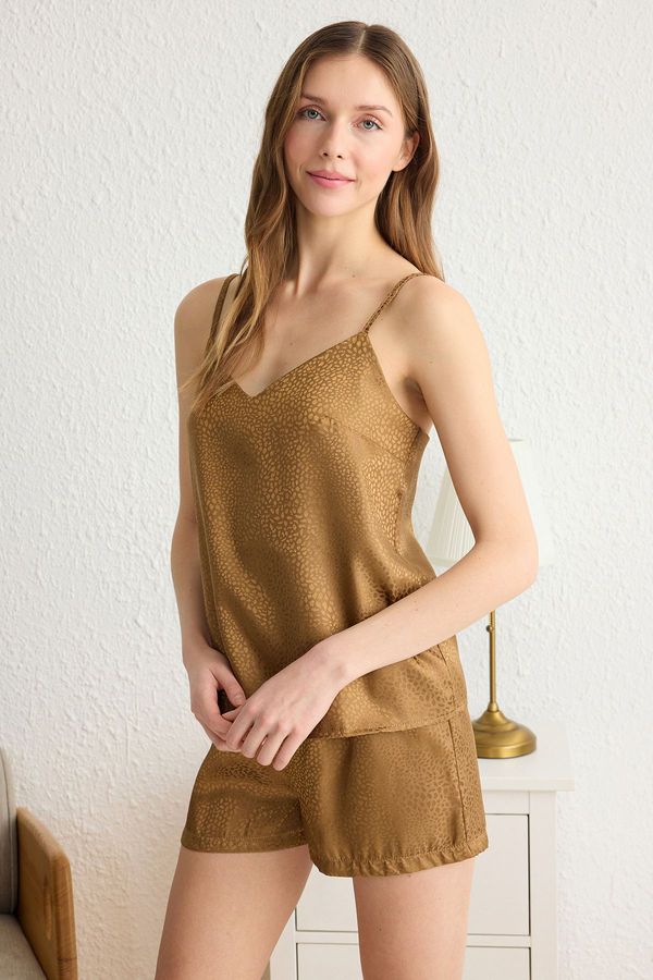 Trendyol Trendyol Brown Animal Satin Woven Pajama Set