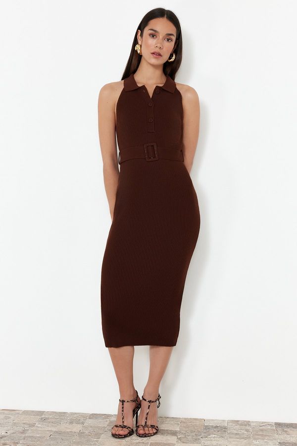 Trendyol Trendyol Brown Belt Detailed Knitwear Midi Dress