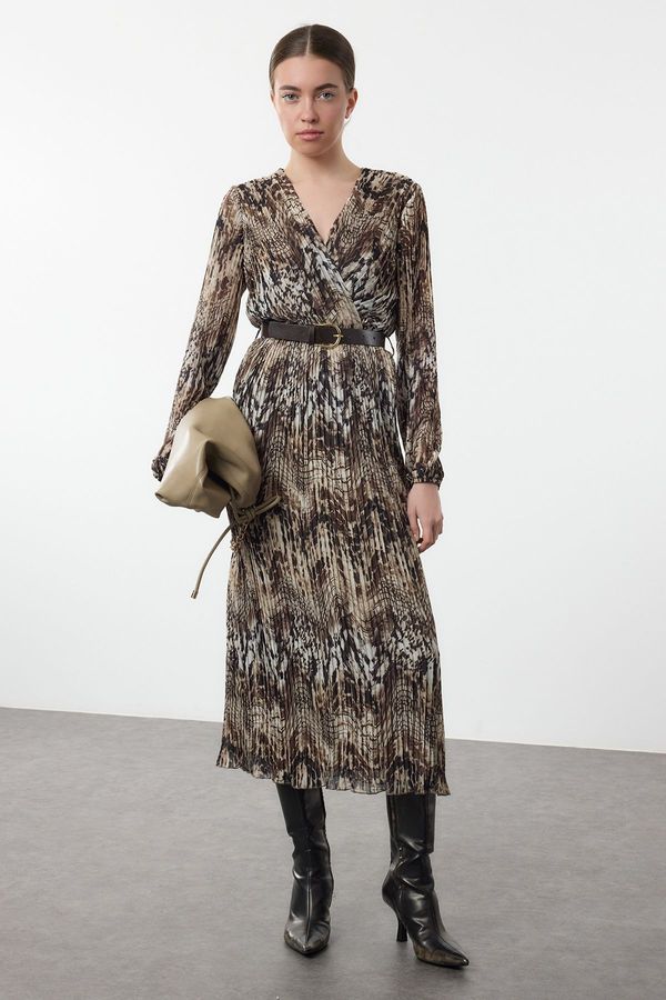 Trendyol Trendyol Brown Belted Plain Belted Maxi Woven Dress