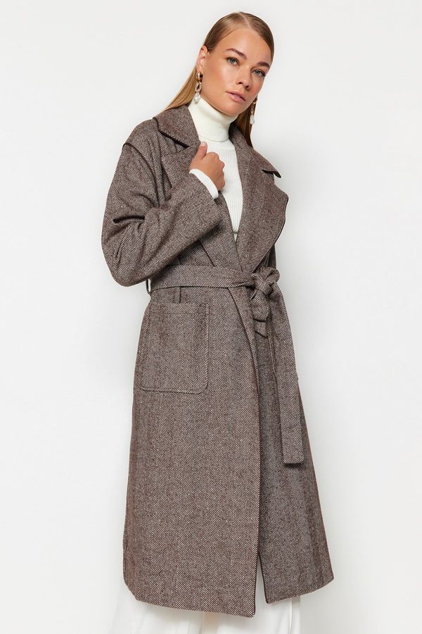 Trendyol Trendyol Brown Belted Pocket Detailed Coat