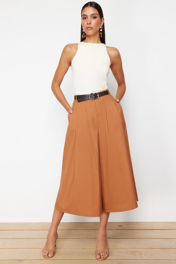 Trendyol Trendyol Brown Belted Skirt Look Woven Trousers
