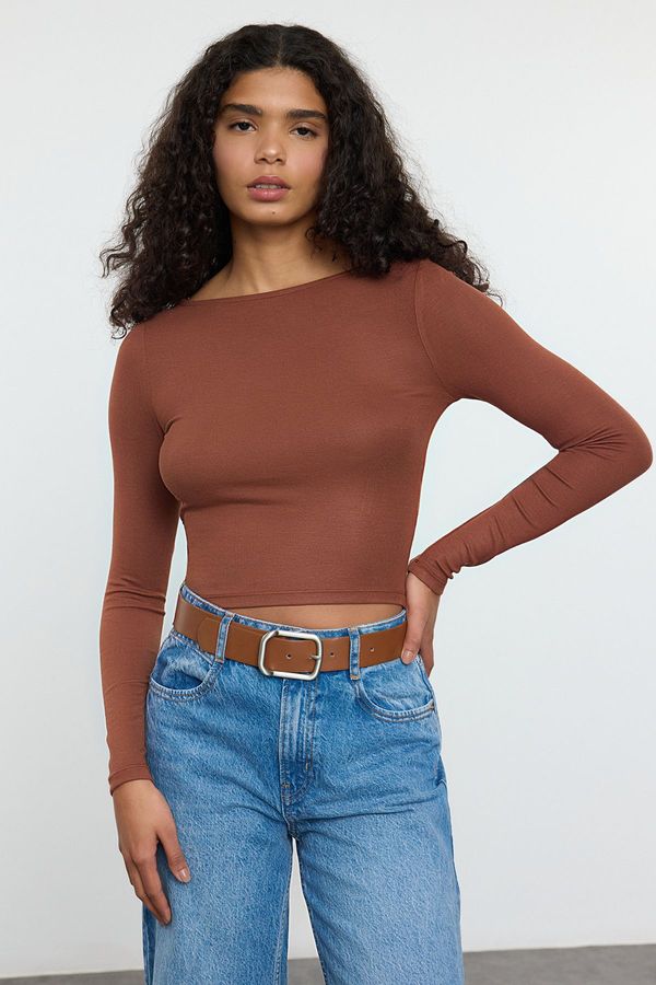 Trendyol Trendyol Brown Boat Neck Slim/Fits Regular Size Knitted Blouse