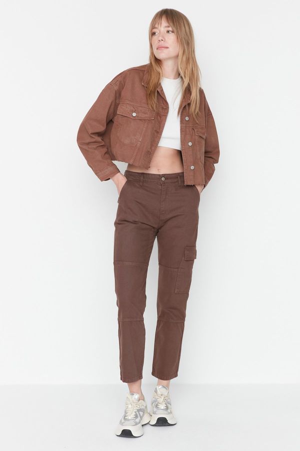 Trendyol Trendyol Brown Cargo Pocket High Waist Straight Jeans