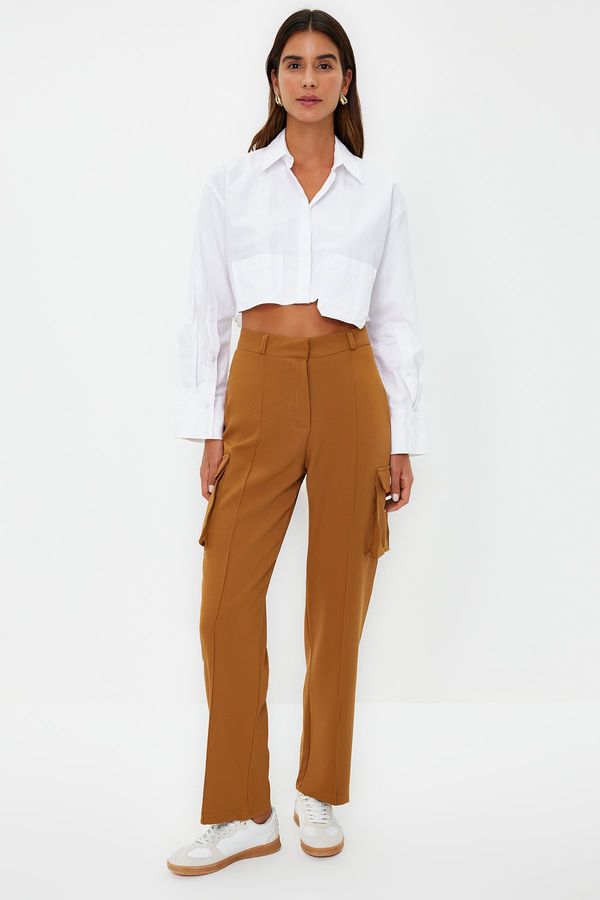 Trendyol Trendyol Brown Cargo Straight Cut Woven Double Pocket Woven Trousers