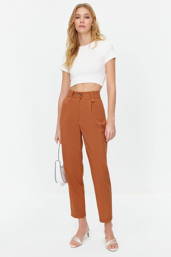 Trendyol Trendyol Brown Carrot High Waist Polyviscose Woven Fabric Trousers