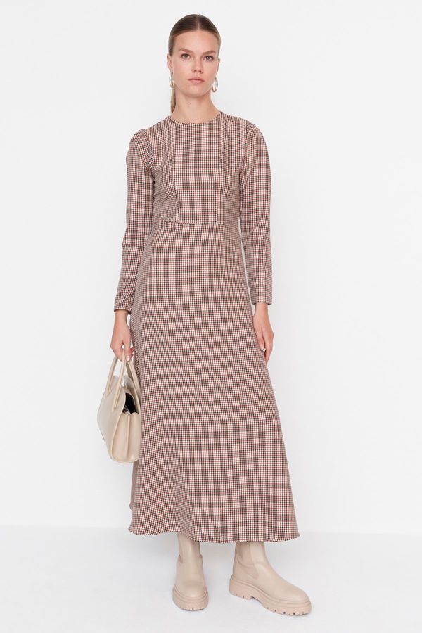 Trendyol Trendyol Brown Checkered Crew Neck Woven Dress