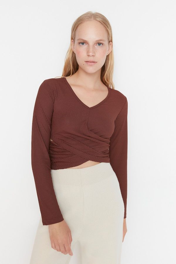 Trendyol Trendyol Brown Collar Detailed Corduroy Knitted Blouse