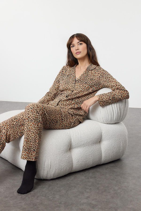 Trendyol Trendyol Brown Cotton Leopard Patterned Knitted Pajama Set