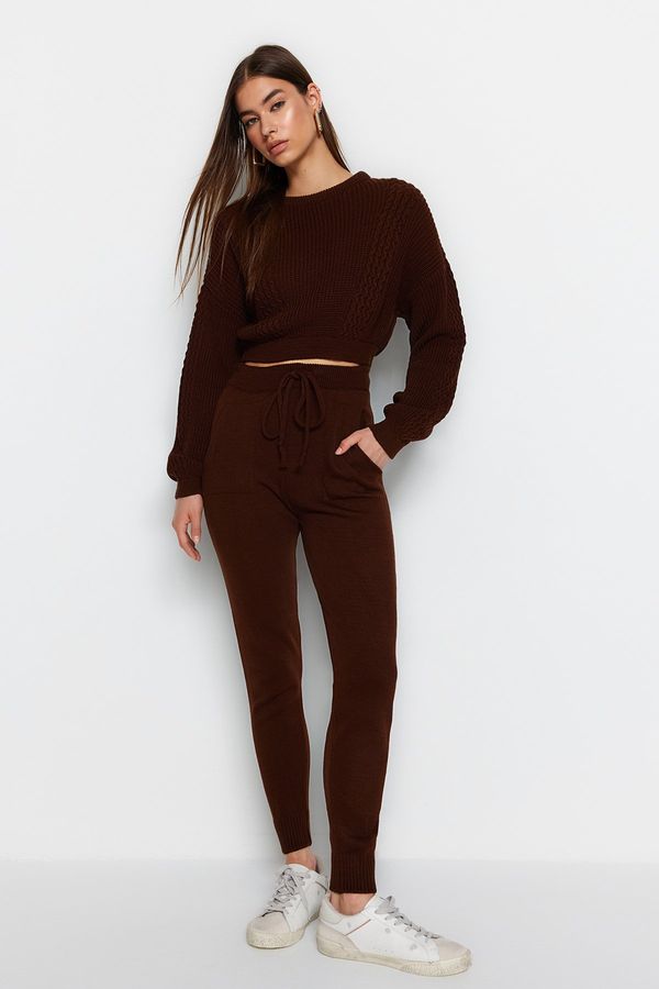 Trendyol Trendyol Brown Crop Crew Neck Knitwear Bottom-Top Set