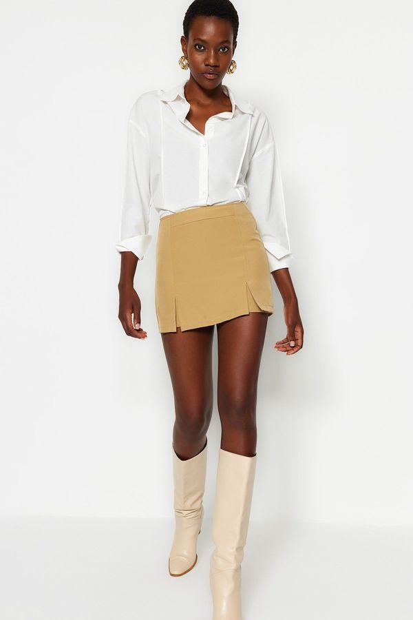 Trendyol Trendyol Brown Double Slit Super Mini Woven Shorts Skirt