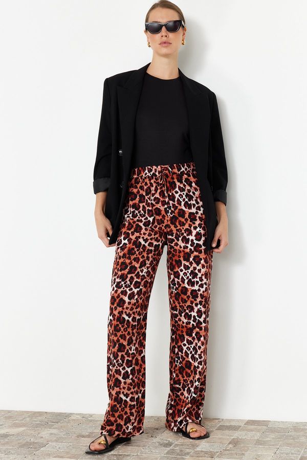 Trendyol Trendyol Brown Elastic Waist Wide Leg/Wide Leg Leopard Print Woven Pants