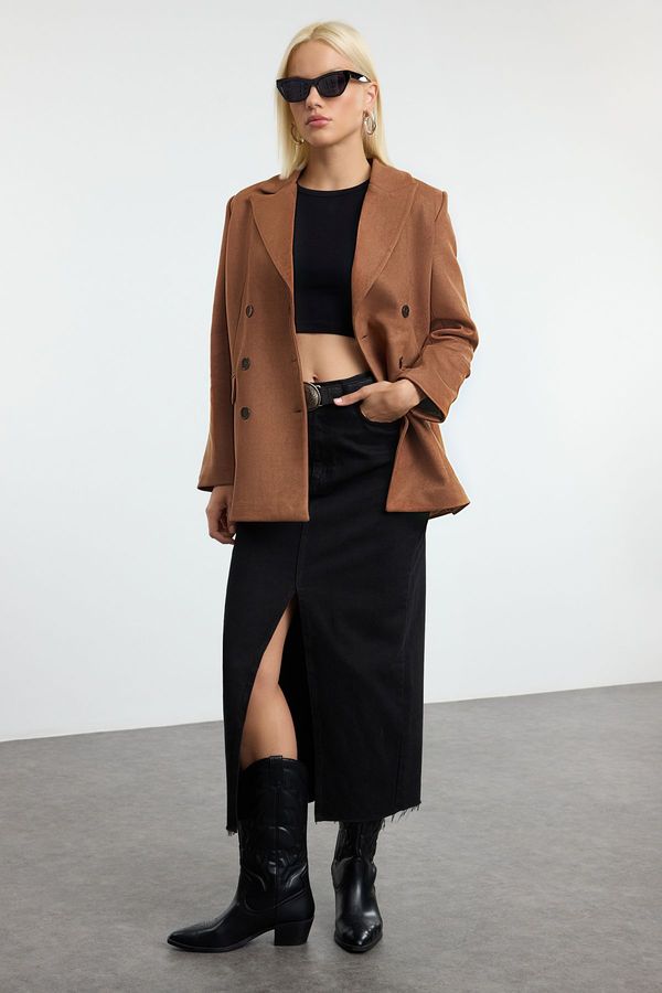 Trendyol Trendyol Brown Faux Suede Regular Midi Jacket Coat