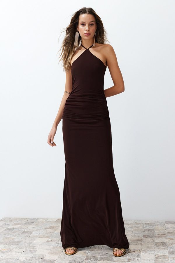 Trendyol Trendyol Brown Fitted Long Evening Dress