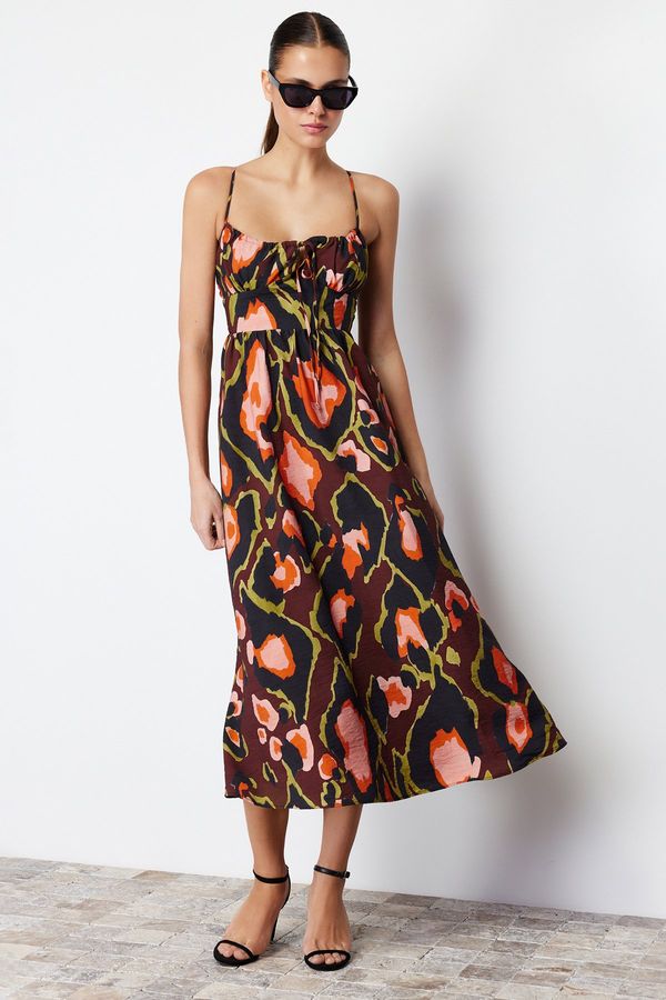 Trendyol Trendyol Brown Floral Backless Maxi Woven Dress
