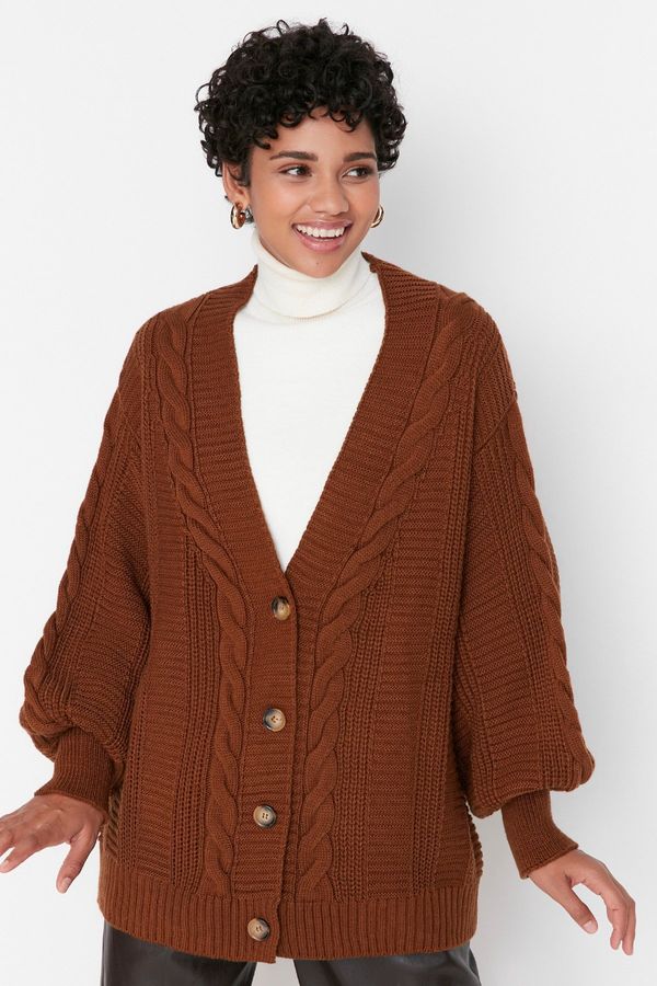 Trendyol Trendyol Brown Hair Braids, Wide Cut, Knitwear Cardigan