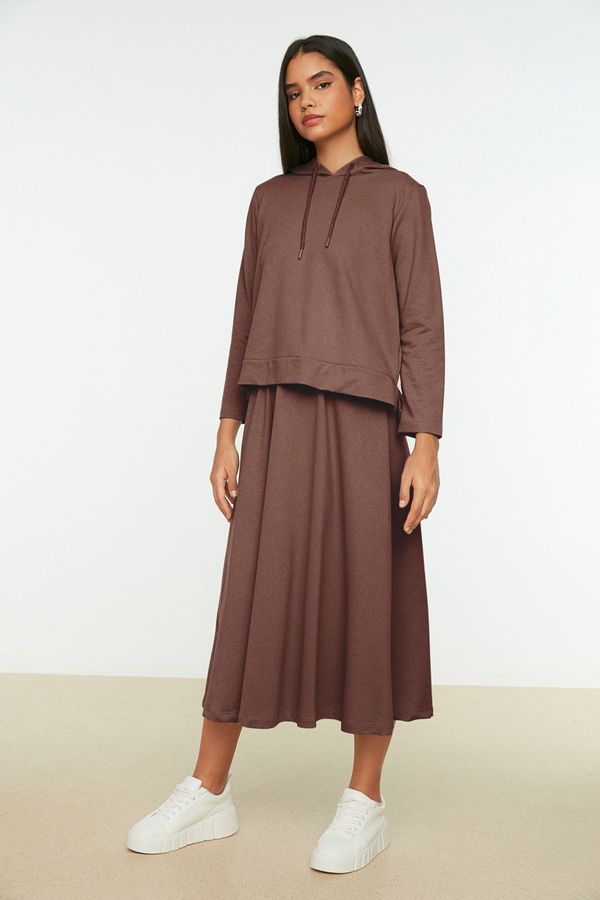 Trendyol Trendyol Brown Hooded Sweatshirt-Skirt Knitted Set