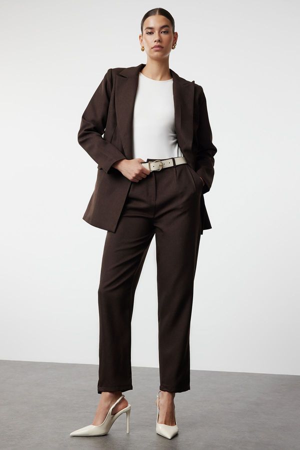 Trendyol Trendyol Brown Linen Look Woven Jacket Trousers Top-Bottom Set