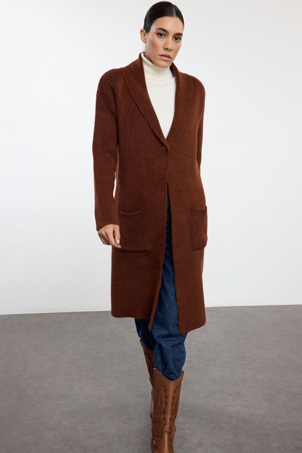 Trendyol Trendyol Brown Long Coat Look Knitwear Cardigan