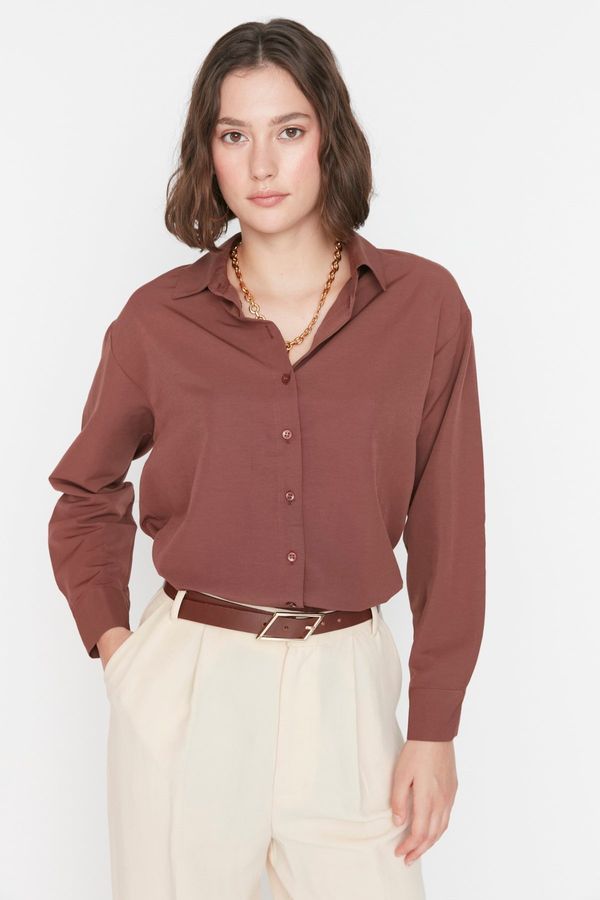 Trendyol Trendyol Brown Loose Fit Cotton Woven Shirt