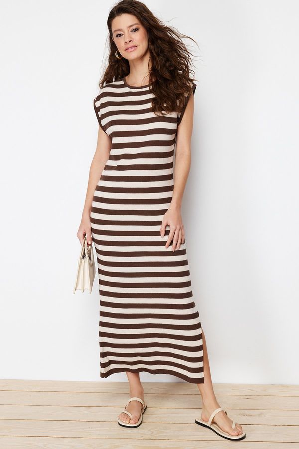 Trendyol Trendyol Brown Maxi Knitwear Cotton Striped Dress