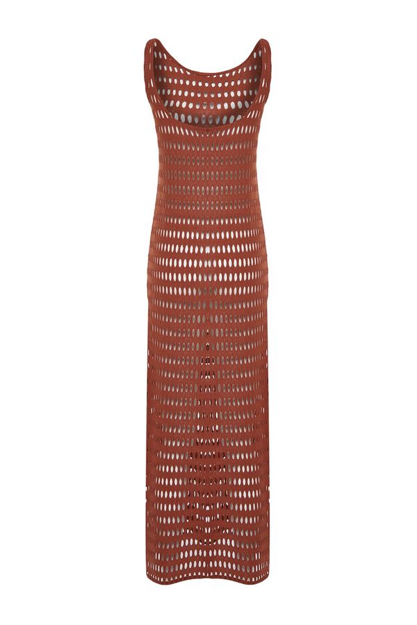 Trendyol Trendyol Brown Maxi Slit Knitwear Look Beach Dress