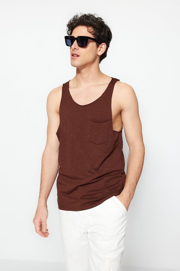 Trendyol Trendyol Brown Men's Regular/Regular Cut 100% Cotton Pocket Sleeveless T-Shirt/Athlete.