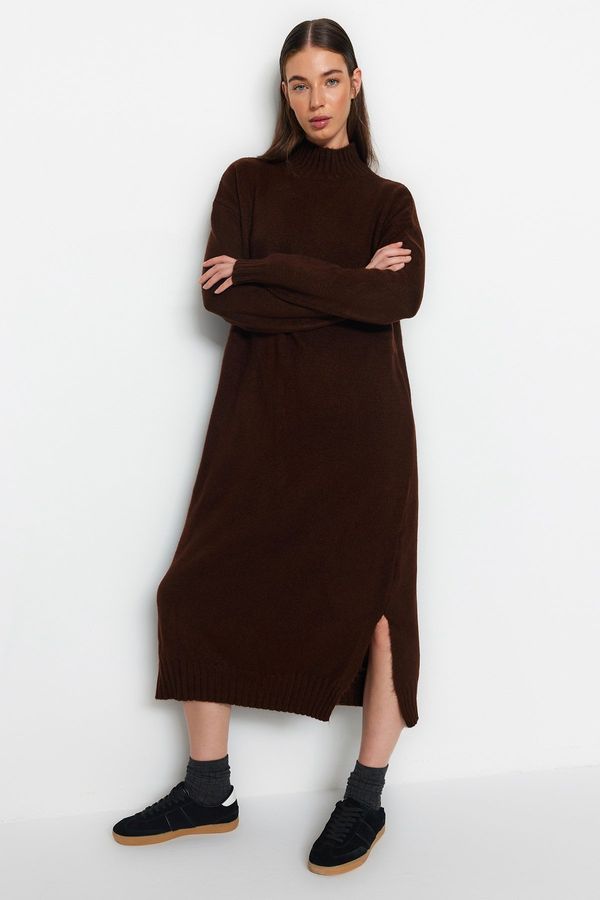 Trendyol Trendyol Brown Midi Knit Wide Cut Soft Texture Dress