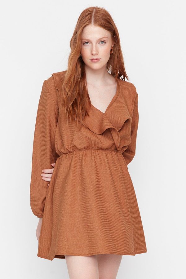 Trendyol Trendyol Brown Mini Collar Detailed Woven Dress