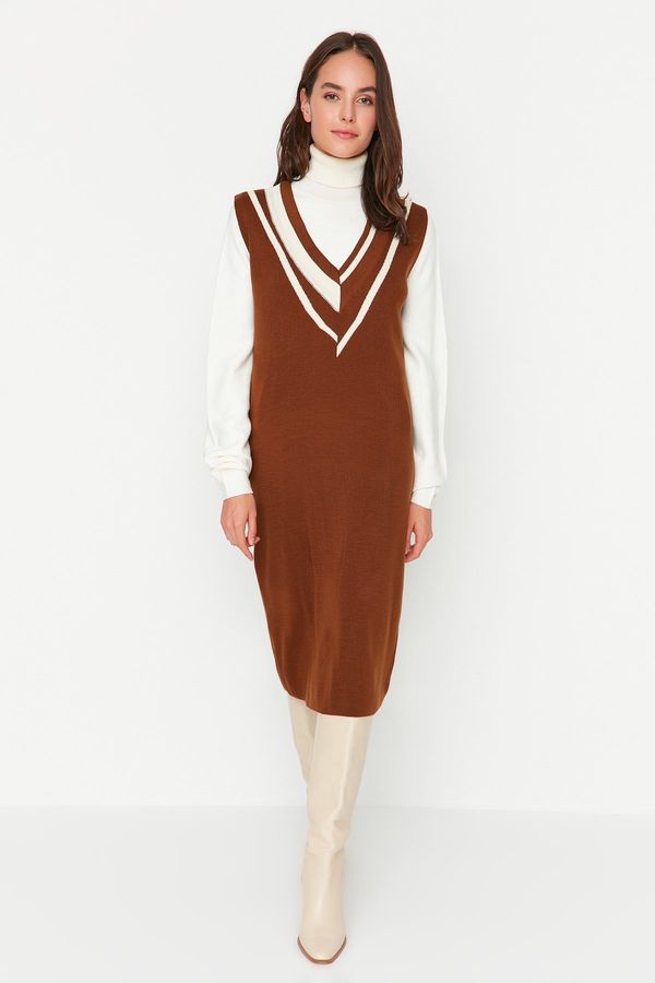 Trendyol Trendyol Brown Mini Knitwear Color Block Dress